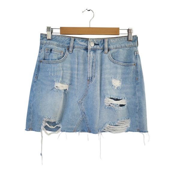 PacSun Dresses & Skirts - PacSun Los Angeles Light Wash Raw Hem Distressed Jean Mini Skirt 27